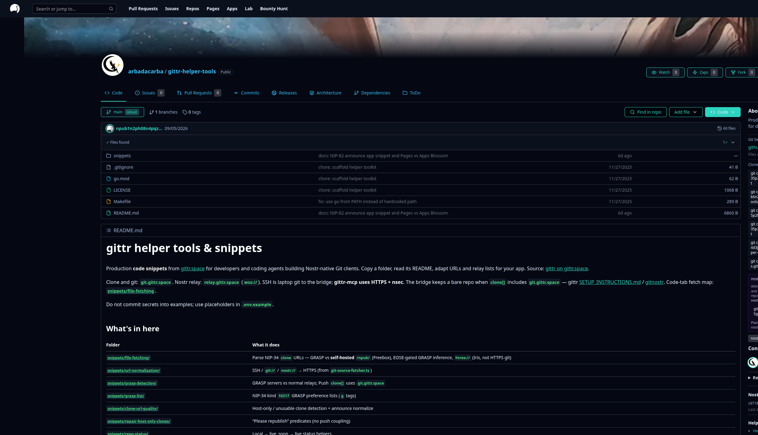 gittr-helper-tools repository page on gittr.space