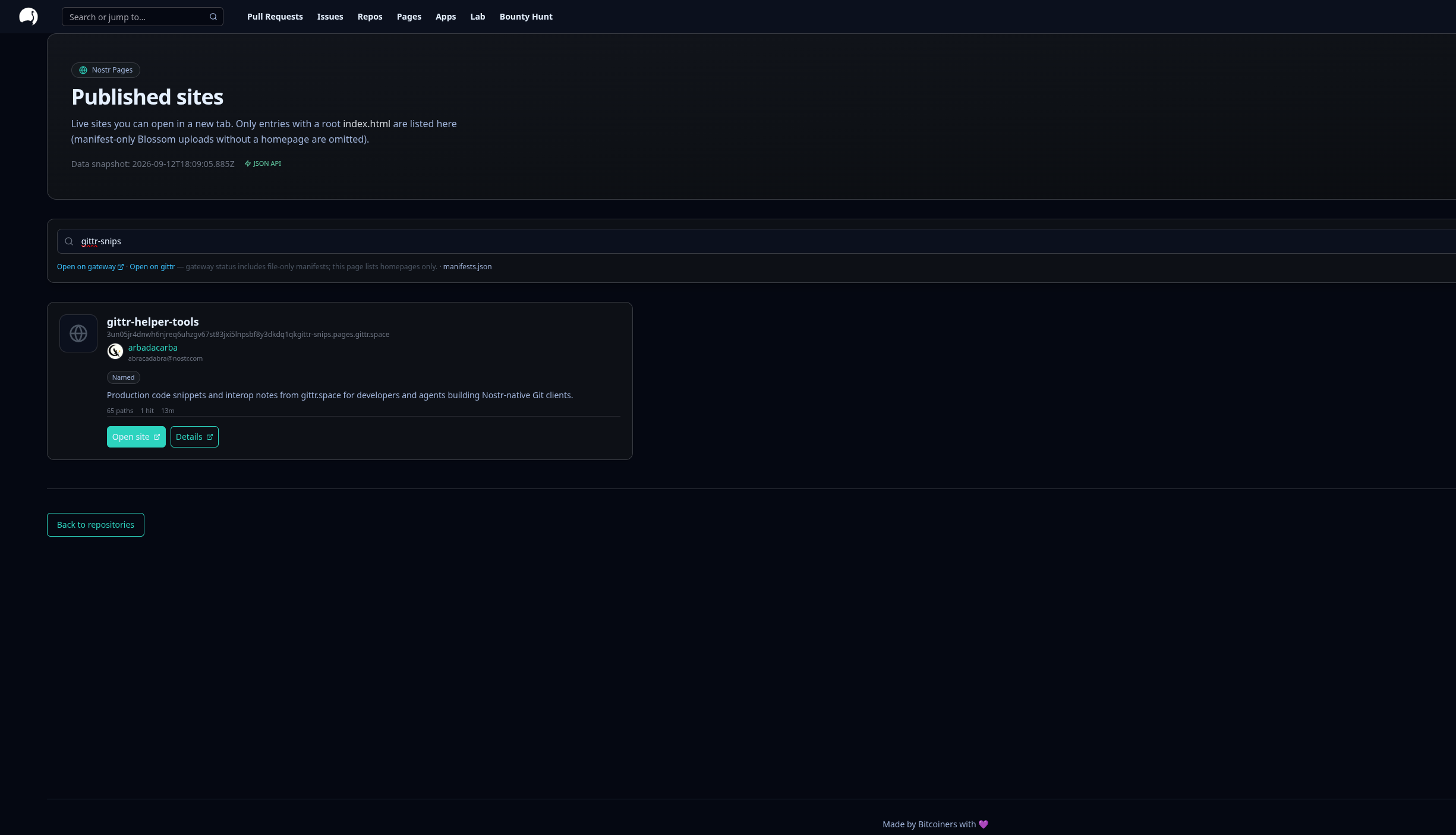 gittr Published sites directory
